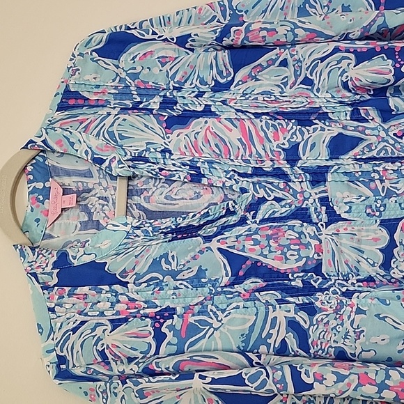 Lilly Pulitzer Preppy Dylan Tunic multi palm beach pop over blouse Size Medium - Picture 15 of 16